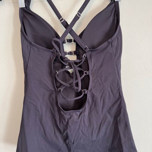 Bleu Rod Beattie Tankini Top Womens 6 Black Lattice Front Strappy Padded Cups - Picture 6 of 9